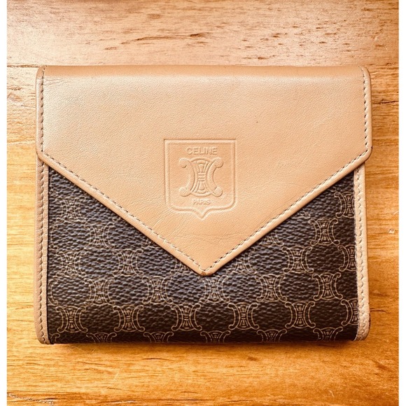 Celine Macadam Logo Embossed Brown Leather Small Tri-Fold Wallet Authentic - Picture 1 of 16